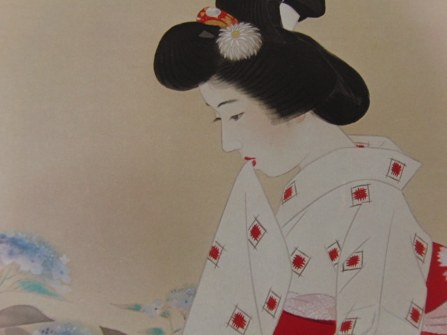伊東深水、【八仙花】、希少な大判額装用画集より、新品高級額装付、豪華限定版、巨匠、コロタイプ、日本人画家拍卖