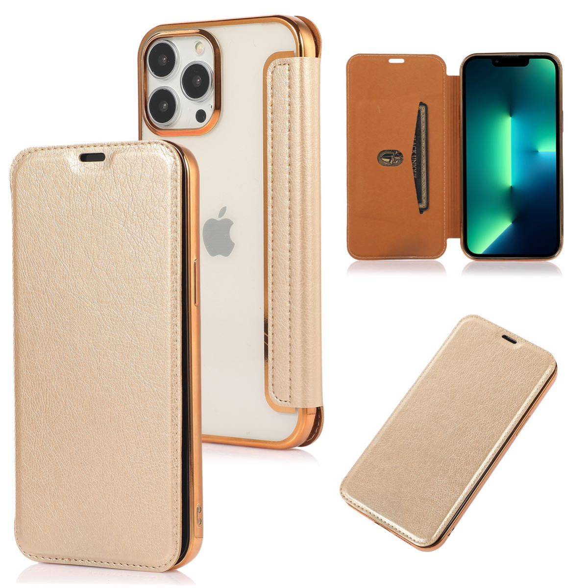 iPhone 15 pro max クリアケース アイフォン15 プロ マックス レザーケース iPhone 15 pro max カバー 透明 手帳型 ゴールド拍卖