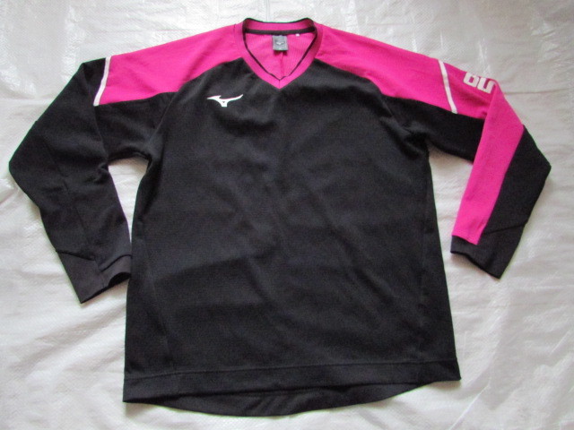 メンズ XLサイズ USED きれい ミズノ MIZUNO 長袖 トレーナー スウェット Vネック ジャケット ブラック/ピンク系 JAPAN 日本代表 7590円拍卖