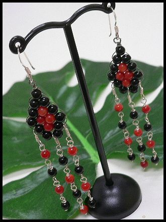 ★在庫処分★シルバー925ピアス2個セット 天然石オニキス×コーラルビーズ/店舗閉店のため銀アクセALL50%OFF拍卖