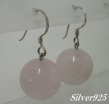★在庫処分★シルバー925フック ピアス2個セット 天然石14mm玉ローズクォーツ/店舗閉店のため銀アクセALL50%OFF拍卖