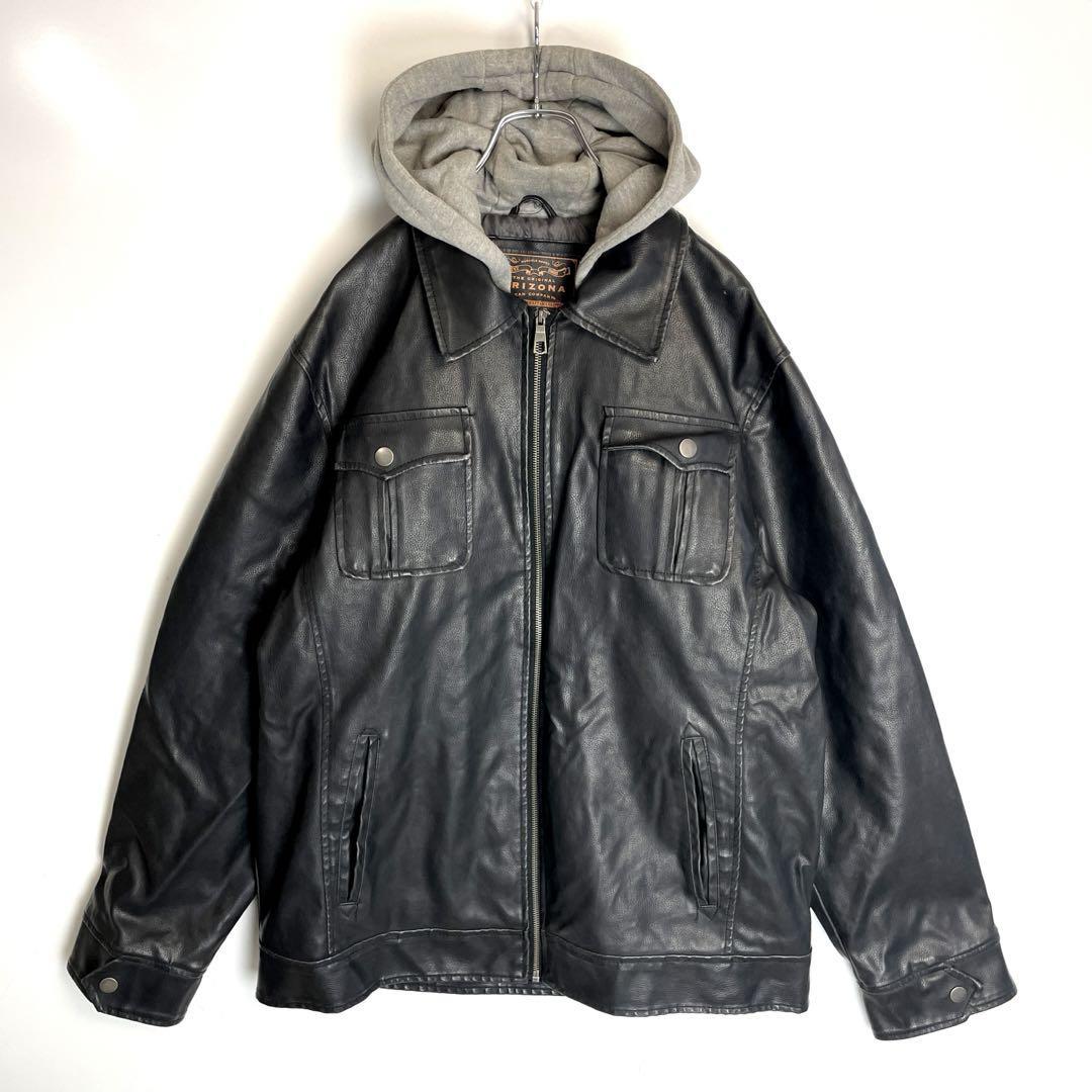 ARIZONA JEANCOパーカーレイヤードPVCレザージャケットキルティング拍卖