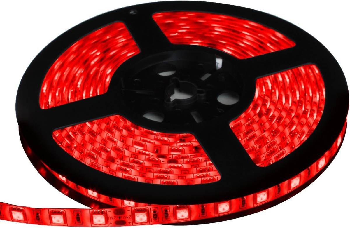 ■LEDテープライト■赤色■間接照明■24V■防水■両端子■5メートル■3チップ■トラック■車■5050SMD■正面発光■照明器具■拍卖