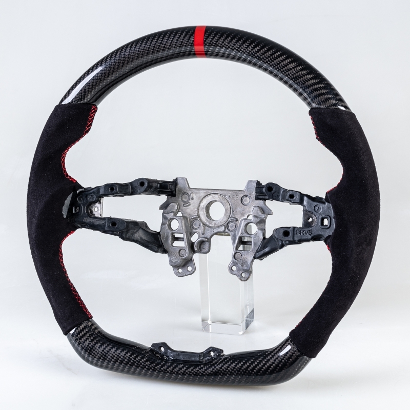 ホンダ用 CR-V 6代目 2023年以降 D型 ステアリング ホイール ハンドル カーボン×本革スエード×赤い輪デザイン拍卖