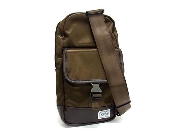 ■新品■未使用■ PORTER ポーター 吉田かばん サテン×レザー ボディバッグ ショルダーバッグ メンズ ブラウン系 AS5913拍卖