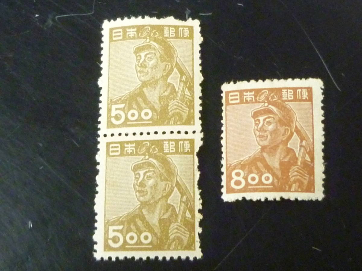 24 S №30 日本切手 1948-49年 産業図案 #266 5円 ペア・#269 8円 計2点 未使用NH 【型価 8,000円】拍卖