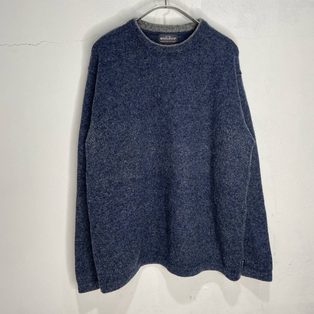 送料無料☆WOOLRICH☆ウールリッチ☆ミックス混ニット☆クルーネックセーター☆無地☆インディゴカラー☆ネイビーブルー☆L☆A24M拍卖