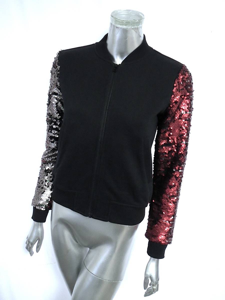 二点落札で送料無料! AMENPAPA スパンコール 黒 ブルゾン レディース 上着 ブラック ローズバッド アウター拍卖