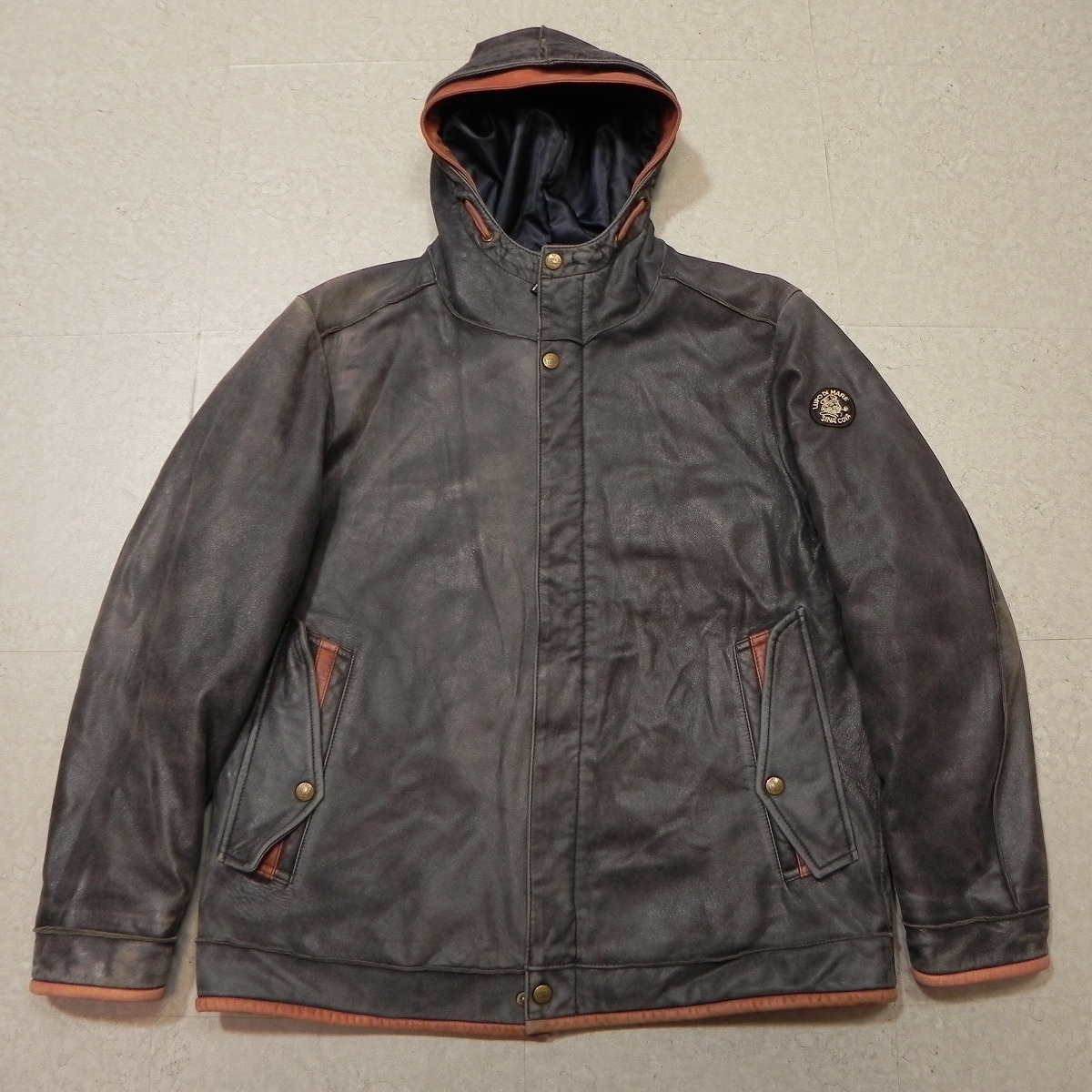 SINA COVA シナコバ リアルレザージャケット メンズM レザーパーカー 羊革ジャンパー コート フーディー 革ジャン 古着 中古 ★h拍卖
