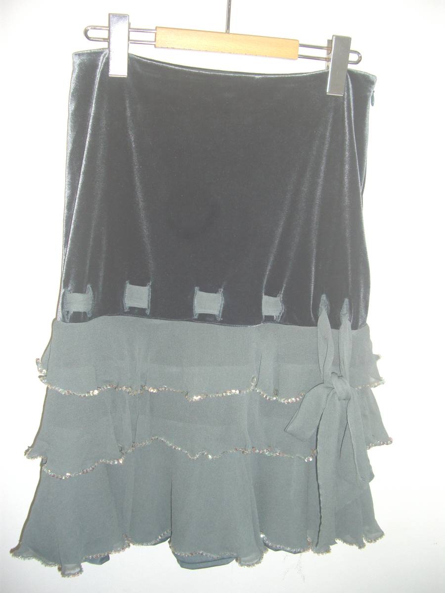 GRACE CONTINENTAL(グレースコンチネンタル)ベルベット/フリル/オーガンジー/スパンコール/スカート☆サイズ38拍卖
