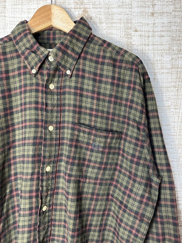 ☆US古着 CHAPS DENIM チャップス ネルシャツ チェック柄 カーキ深緑×ブラック黒【L】コットン ◆4295◆拍卖