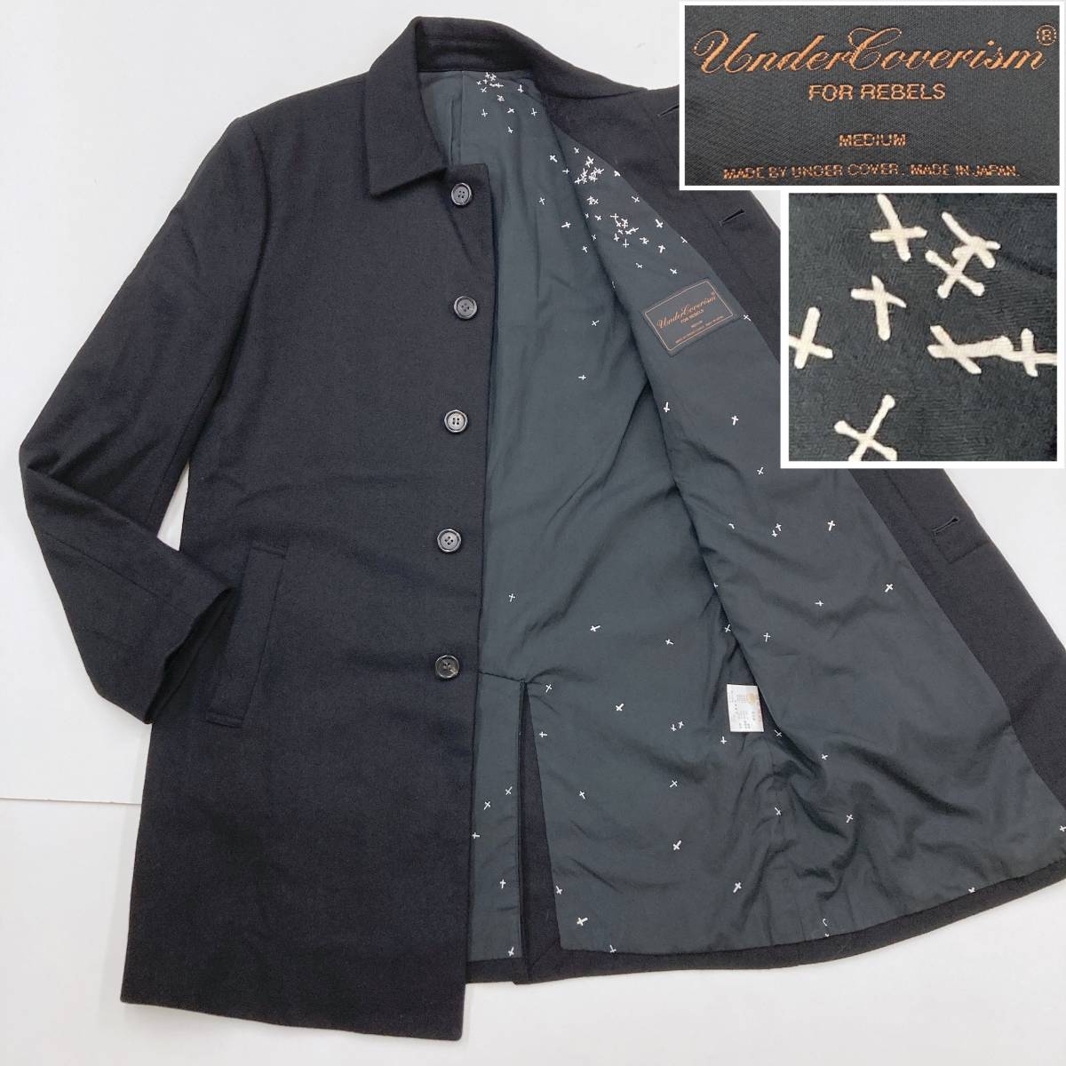 2002AW 魔女期 UNDERCOVER クロス 総柄 ステンカラーコート 黒 Mサイズ アンダーカバー ジャケット ブルゾン 十字架 VINTAGE archive1581拍卖