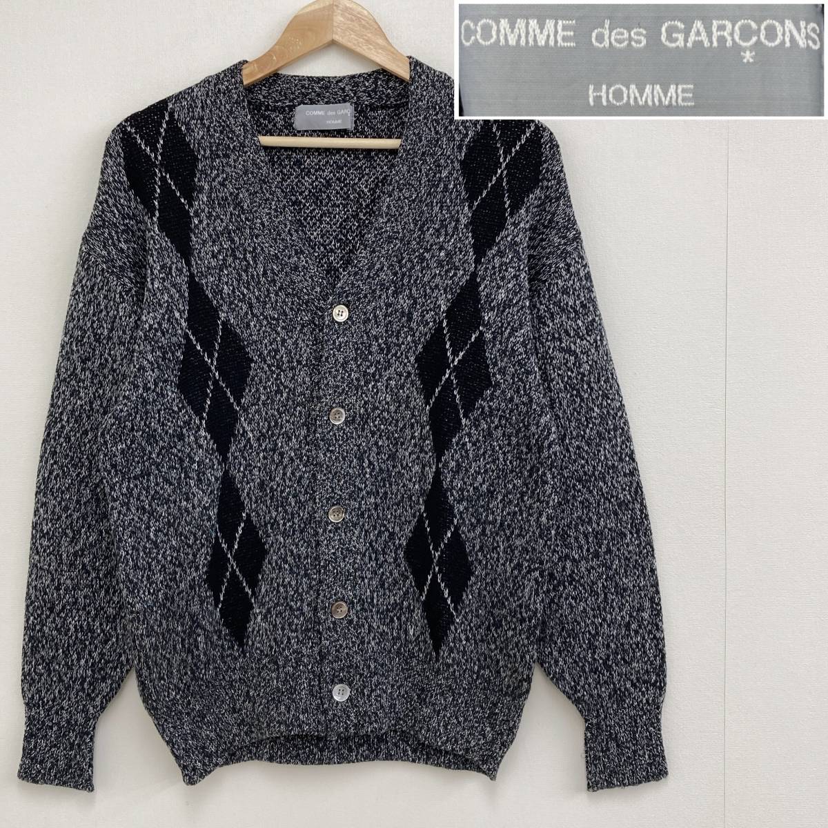 80s 川久保オム COMME des GARCONS HOMME コットン ニット カーディガン アーガイル グレー セーター 田中オム VINTAGE archive 4010276拍卖