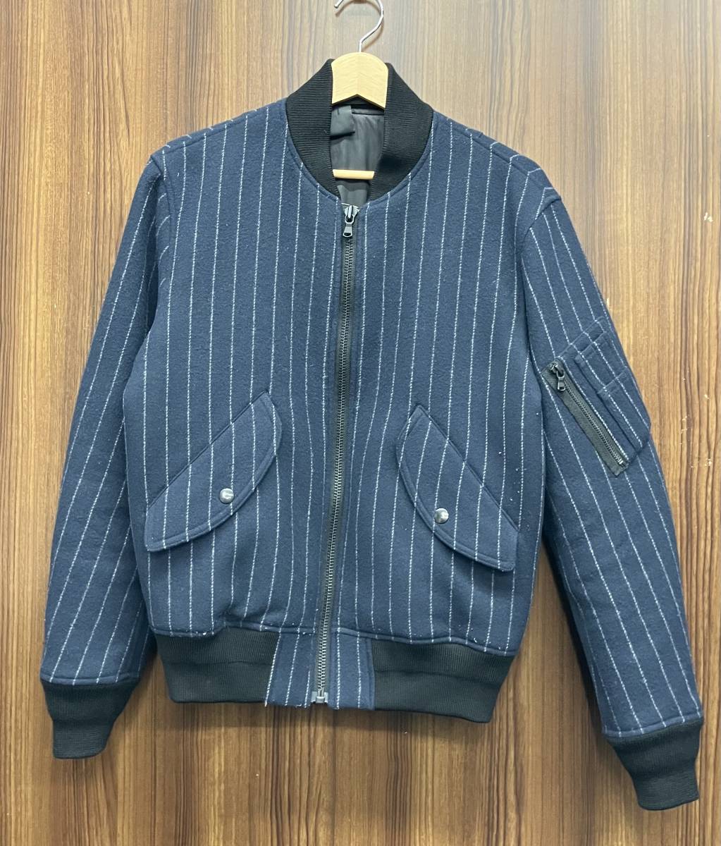 N.Hoolywood / エヌハリウッド 252-BL03 peg MA-1 ストライプ ウール ブルゾン ネイビー サイズ36拍卖