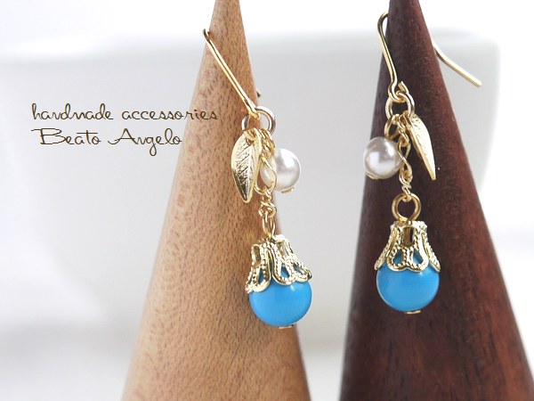 ◇◆+angelo+天然石ターコイズとパールのプチピアス(p-060)G プチ001 チタン 樹脂 イヤリング拍卖