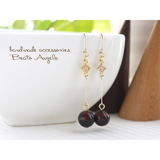 ◆◆+angelo+高品質★天然石レッドタイガーアイと石留めスクエアのピアス(p-005)G 虎目石 秋 ラインストーン 鋼線拍卖