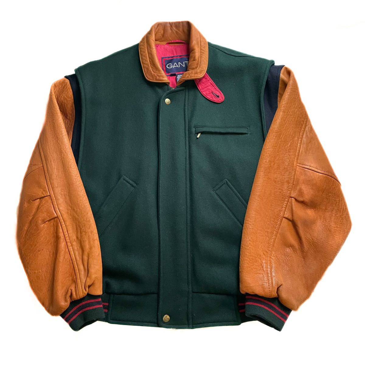 90s Vintage Leather Stadium Jacket レザー ウール スタジャン 本革 袖レザー ジャケット ブルゾン ヴィンテージ ビンテージ チンスト拍卖