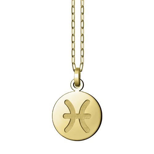 ペンダントトップ 18金 イエローゴールド 魚座 うお座 彫り込みデザインのラウンド型星座記号ペンダント 直径19.0mm拍卖