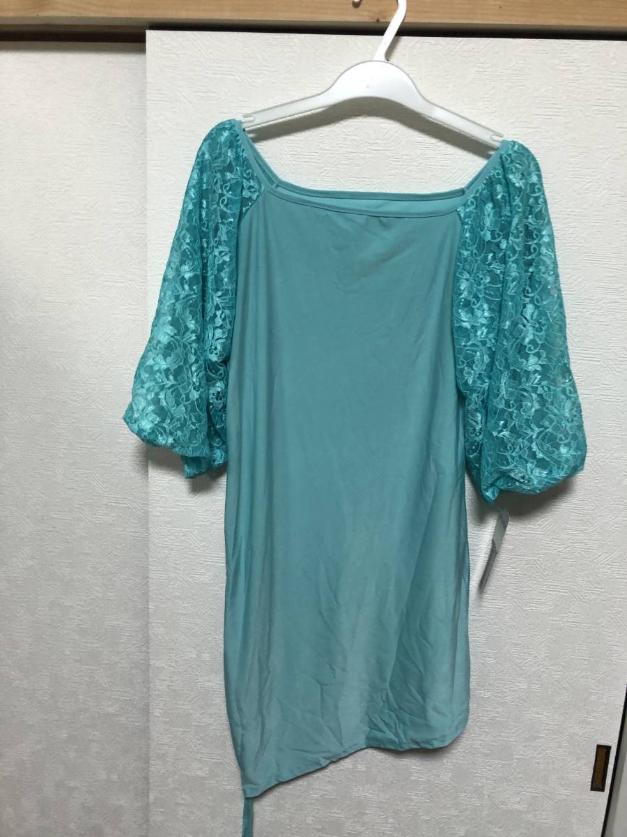 新品◎社交ダンストップス ◎ライトブルー ★袖バルーン カットカットソー 拍卖