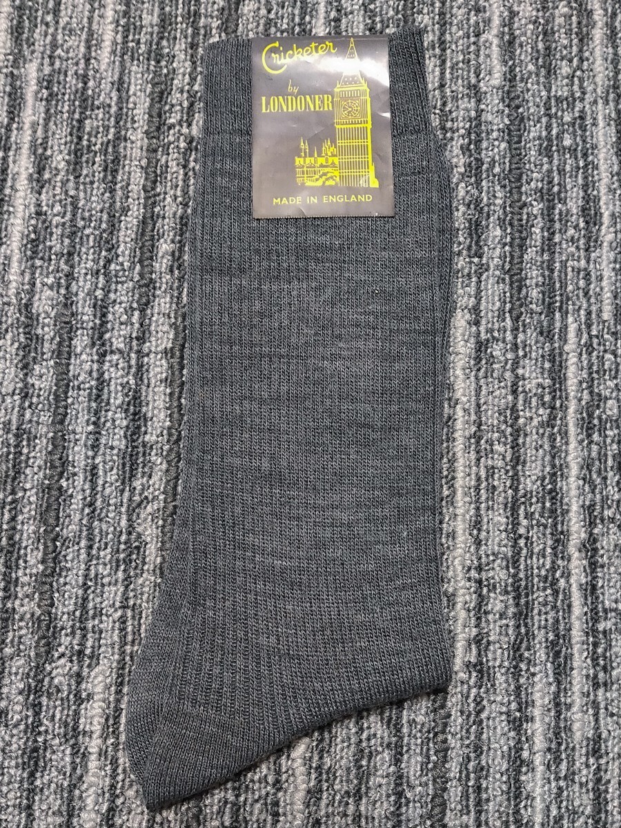 未使用 英国製 Cricketer by LONDONER リブ ソックス 10-12 1/2 イングランド製 レトロ グレー ビジネス スクール 靴下 大きいサイズ拍卖