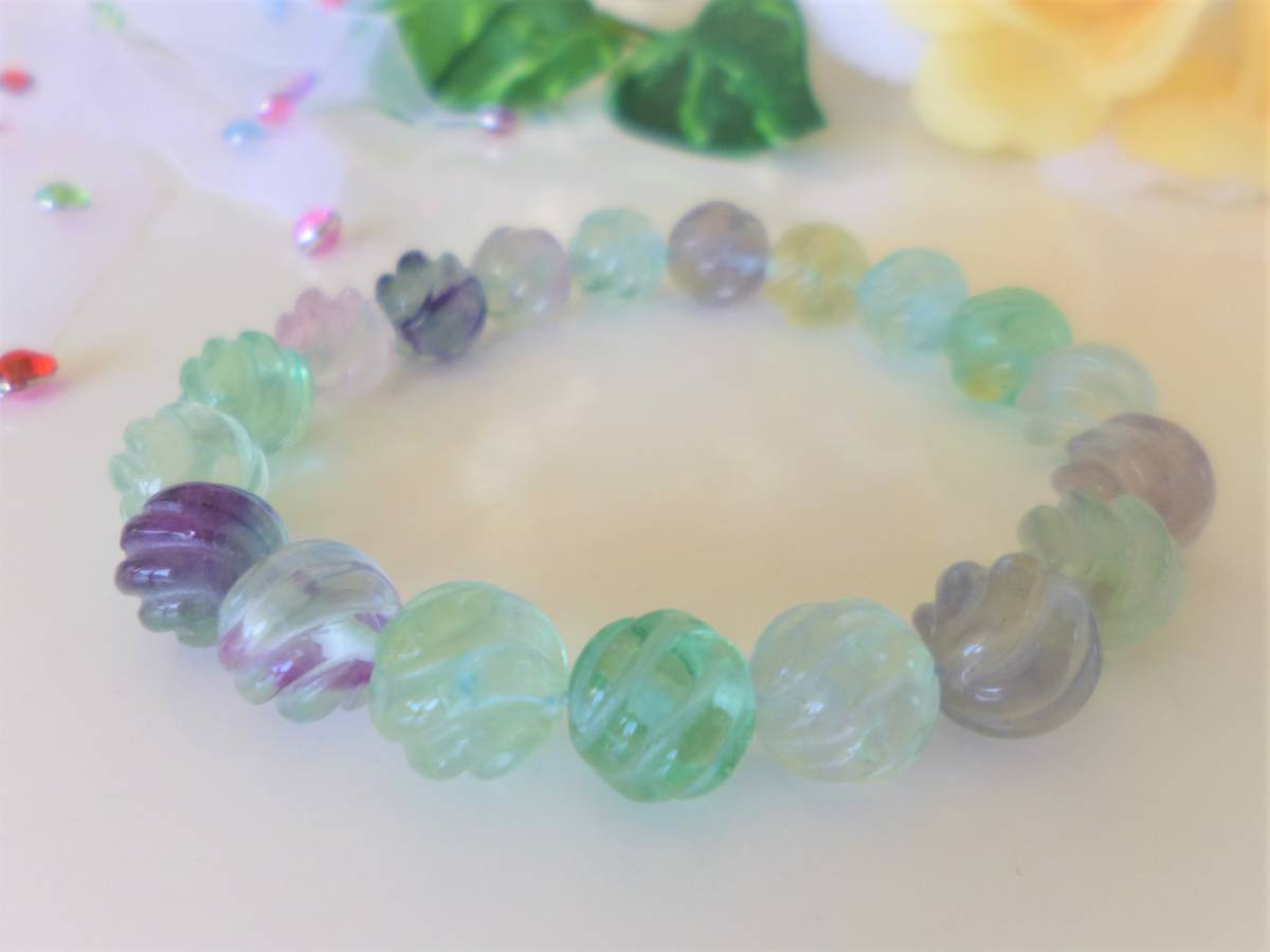 ☆心のリラクゼーション☆ストレス軽減☆天才の石☆高品質AAA☆マルチカラーフローライト☆ウエーブライン☆ ☆10mm☆ ☆15cm拍卖