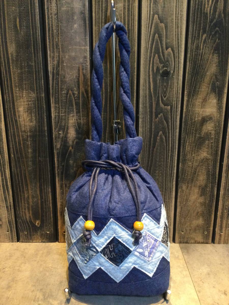 新品・未使用 ハンドメイド 巾着バッグ リメイクバッグ パッチワーク 和柄拍卖