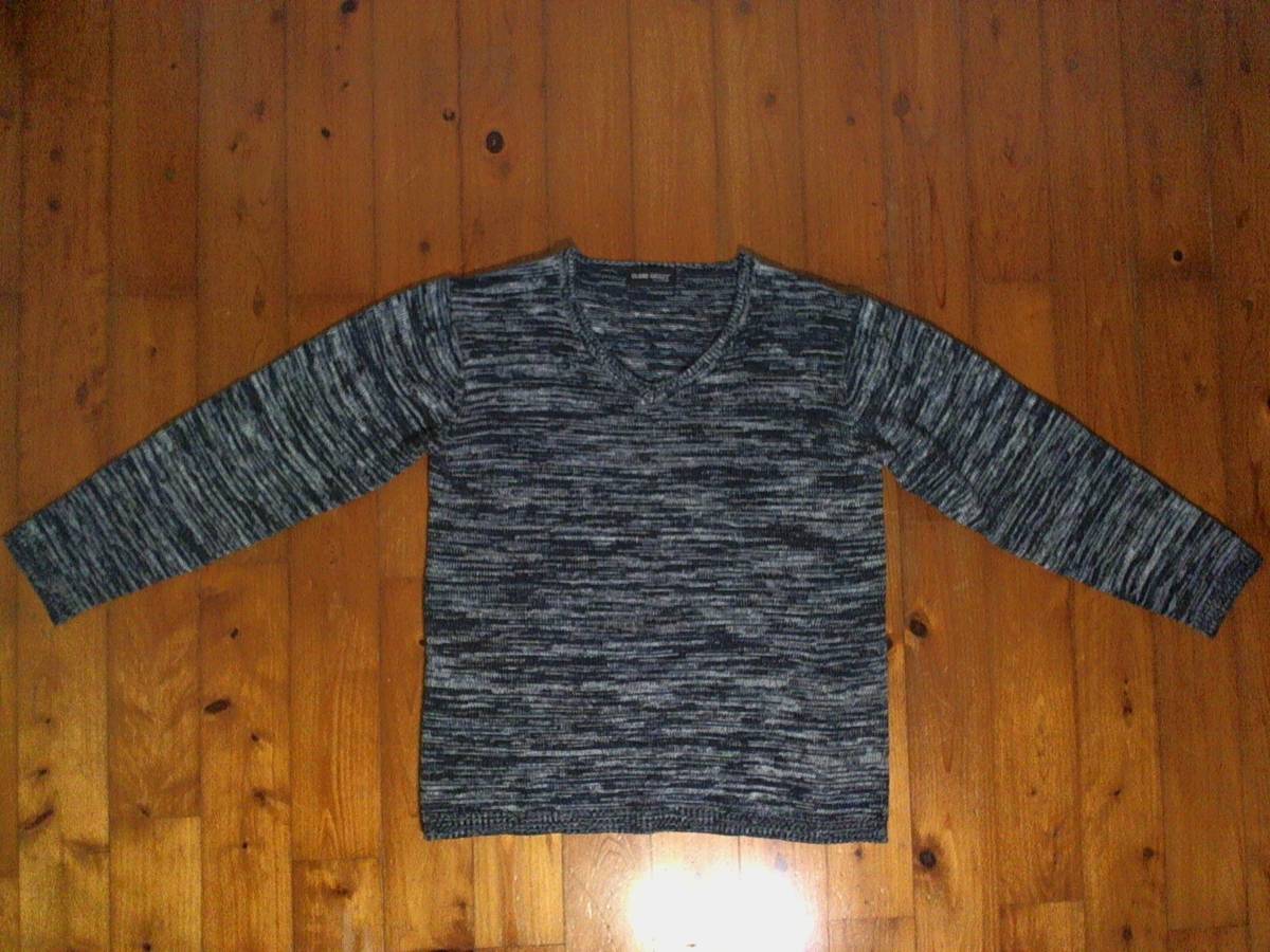 ☆美品☆クリアギャラリー【CLEAE GALLEY】アクリル ニット Vネック セーター プルオーバー XL 濃紺 白 霜降り拍卖