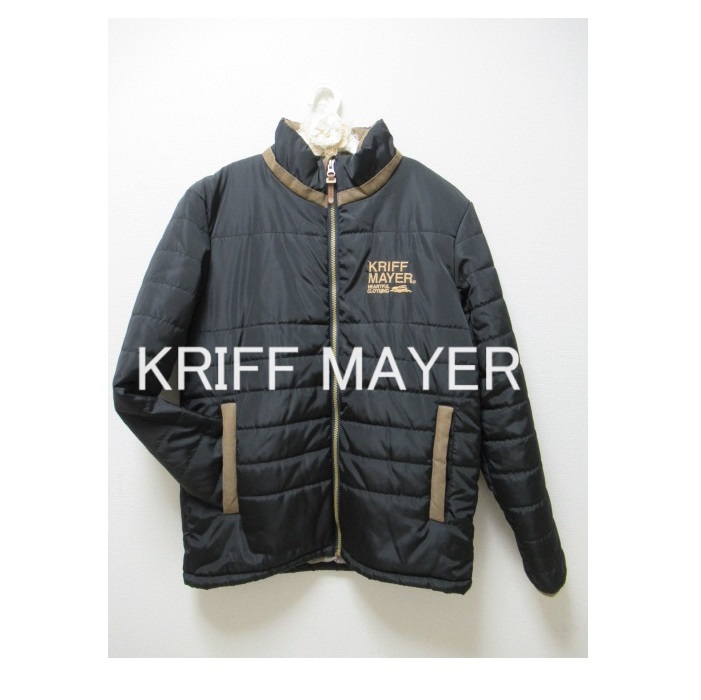 160☆KRIFF MAYER Kid's Collection☆クリフメイヤー☆シンプル中綿ナイロンジャケット アウター 刺繍入り キッズ ジュニア 黒ブラック中古拍卖