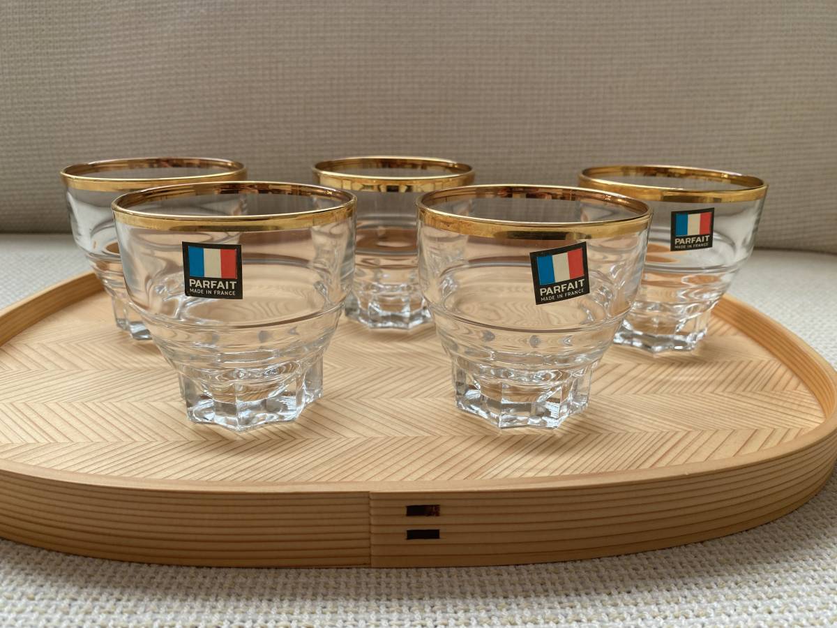 ☆即決☆【未使用】Le Parfait(ル・パルフェ) 金縁 グラス 5個 星型 アンティーク フランス拍卖