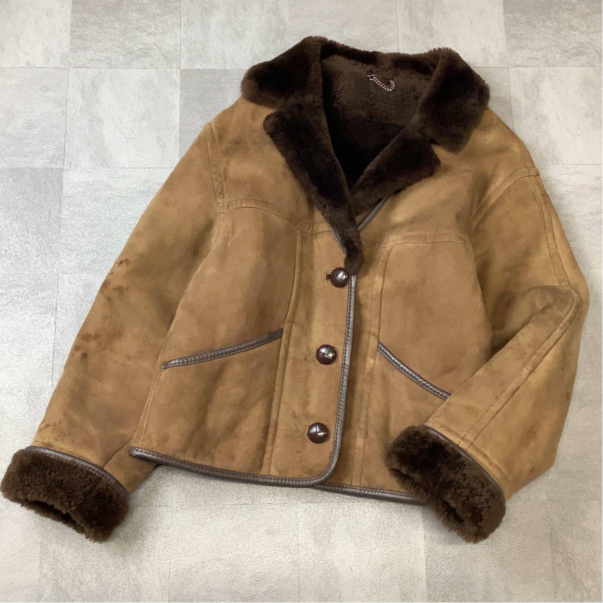 【本革ムートン】イングランド製 WOOLea リアルムートン 羊革 ムートンジャケット レディース 34 ブラウン レザー ムートンコート拍卖