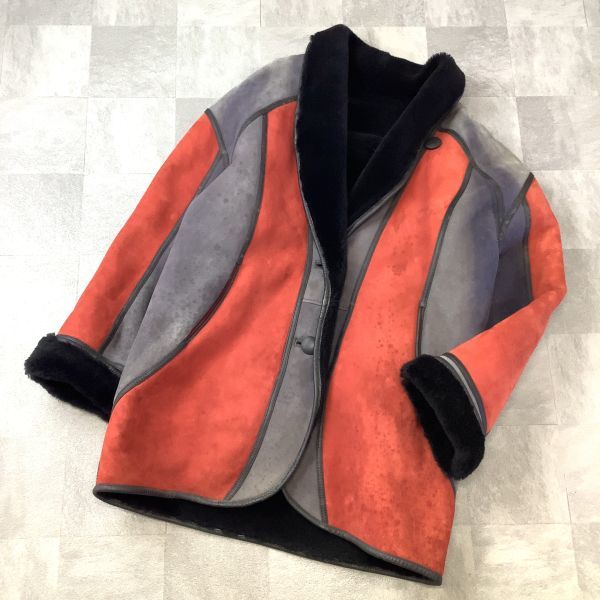【本革 ムートン】LOINTAINE by SHEEP HOUSE シープスキン ムートンコート ムートンジャケット ツギハギ バイカラー オレンジ フリー拍卖