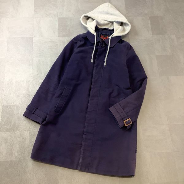 X-girl エックスガール フーディ コットン ロングコート レディース サイズ2 M ネイビー拍卖