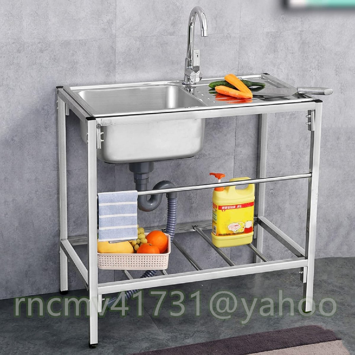 「81SHOP」ステンレス製流し台業務用シンク流し台キッチン水栓アウトドア簡易流し台シンクシングルシンク水切りカゴ付き自立型ユーティリテ拍卖