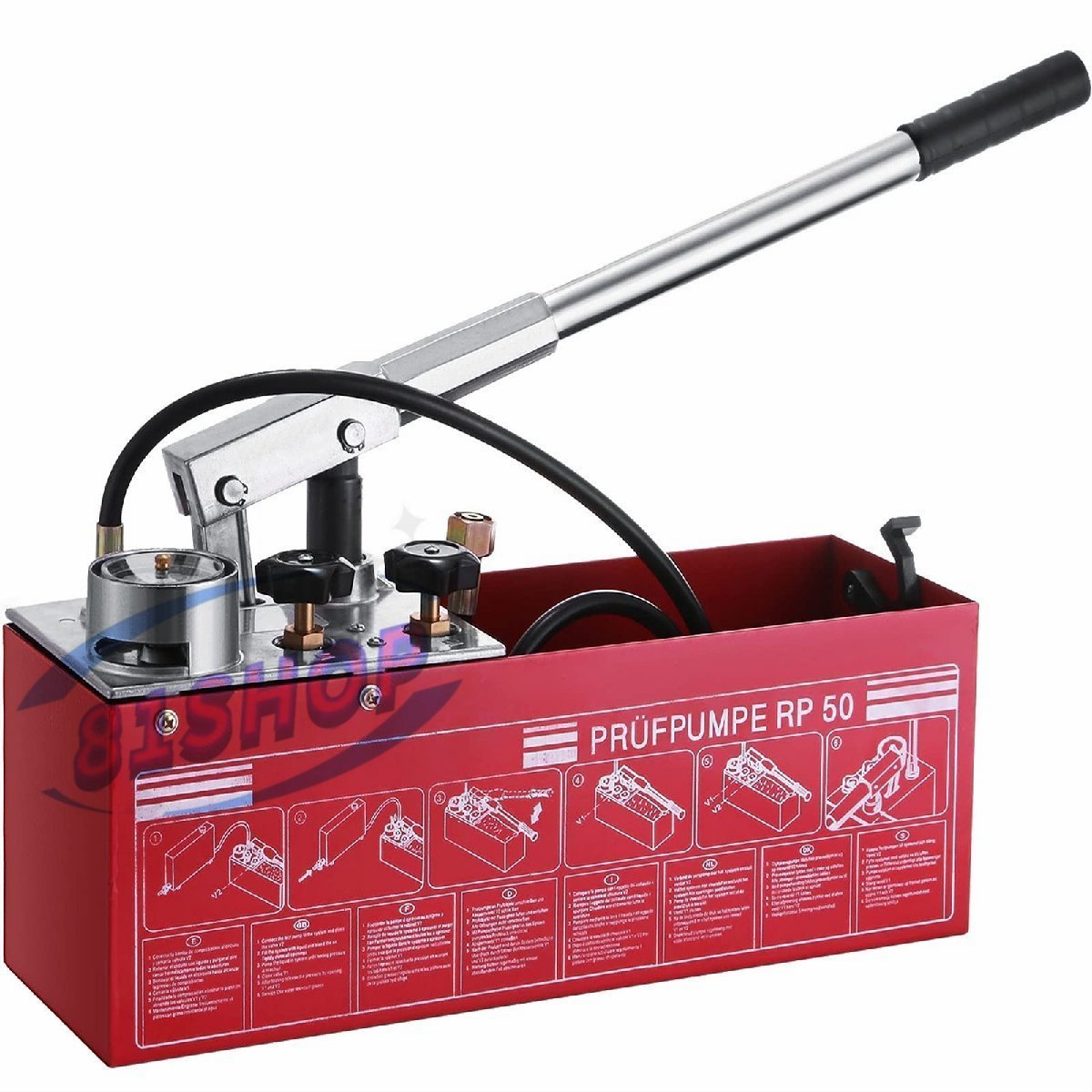 「81SHOP」油圧ツール 油圧テストポンプ 3 ユニットゲージとツインバルブシステム付き 50Bar 725 PSI 3 ガロンタンク 45ML拍卖