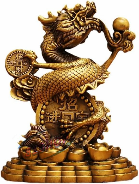 「81SHOP」龍 置物 風水 龍 願望成就 開運 幸運 金運 財運 黄龍 縁起物 金龍 風水グッズ 開運グッズ 魔除け 厄除け総高20cm拍卖