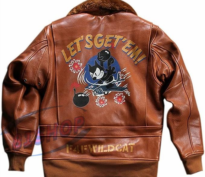 「81SHOP」高品質山羊革ジャケット 本革ジャケット アメリカG1空軍服 綿入れ 猫柄 レザージャケット 厚手 ウールファー襟 革ジャン メンズ拍卖