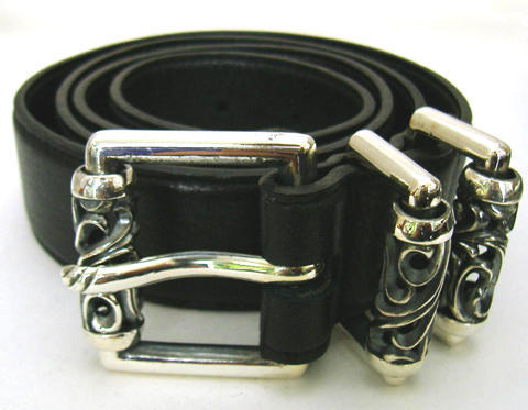 ★◆☆ シルバー925 スクロール ローラーベルト 95cm 黒革 新品 未使用 ◆ ローラースクロールバックル ベルト ブラックレザー拍卖