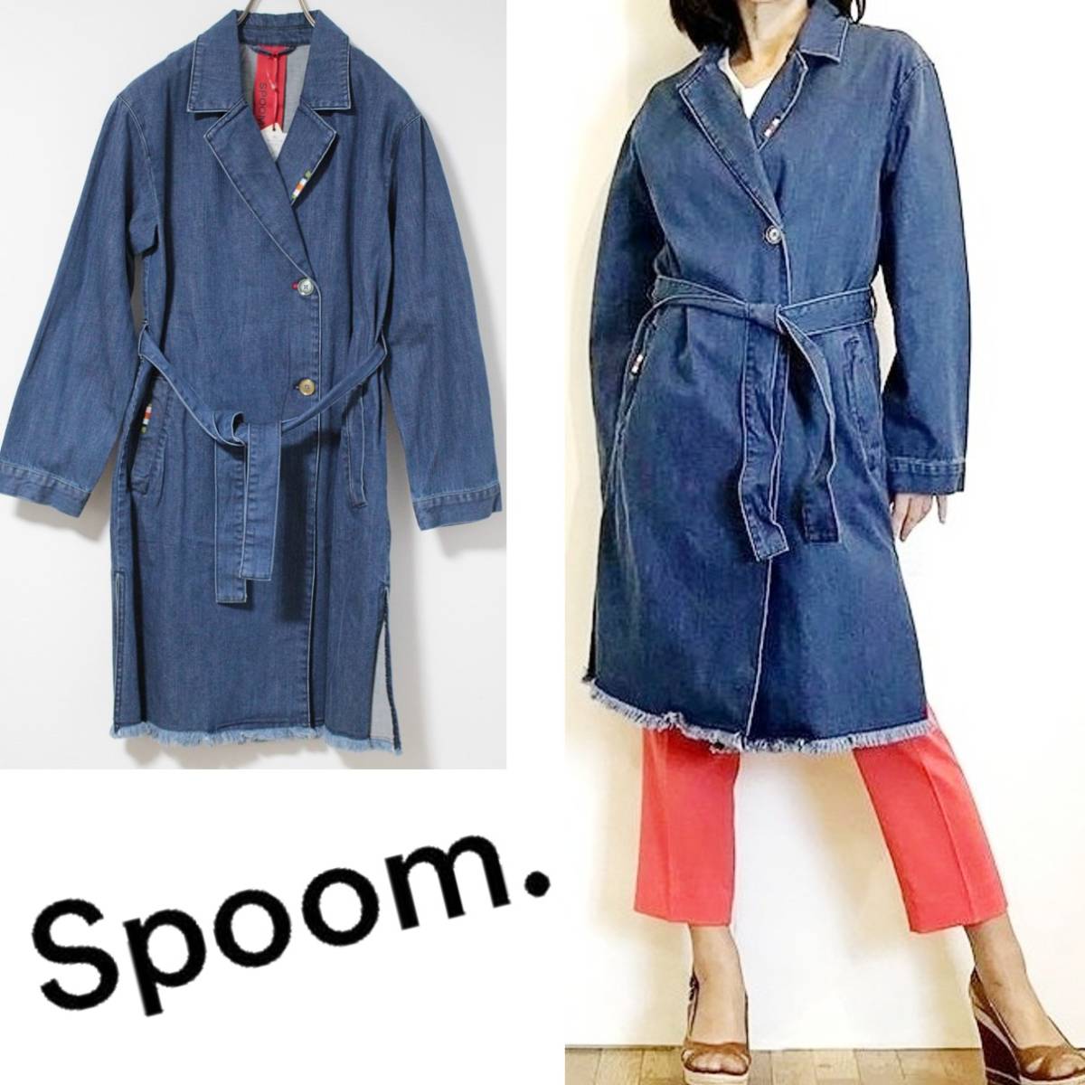 新品 Spoom. スプーム フリンジヘムライン デニムコート 36サイズM相当 K3141拍卖