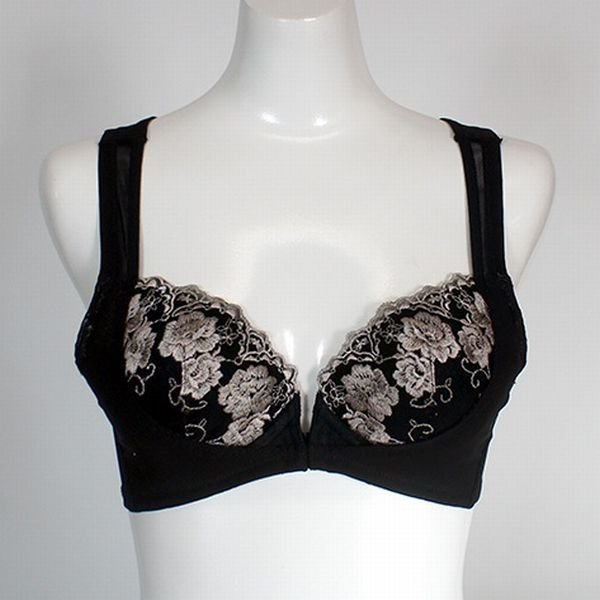 美成 A75 背中美人 脇高 背筋すっきり フロントホック リフトUP お華刺繍ブラジャー 黒拍卖