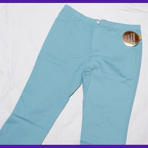 未使用 5L 股下68 パウダー綿サテンストレッチ UVカット 美脚スリムパンツ ミント 大きいサイズ拍卖