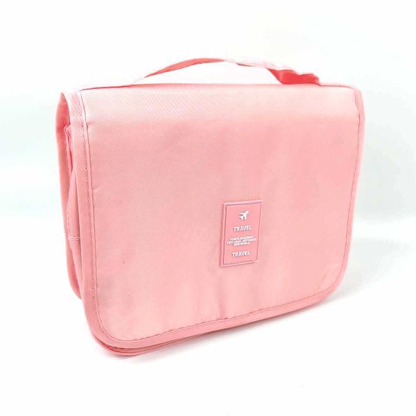 吊るして使えるポーチ トラベルバッグ 洗顔グッズに最適 5ポケット 便利 収納 ハンガー ピンク拍卖