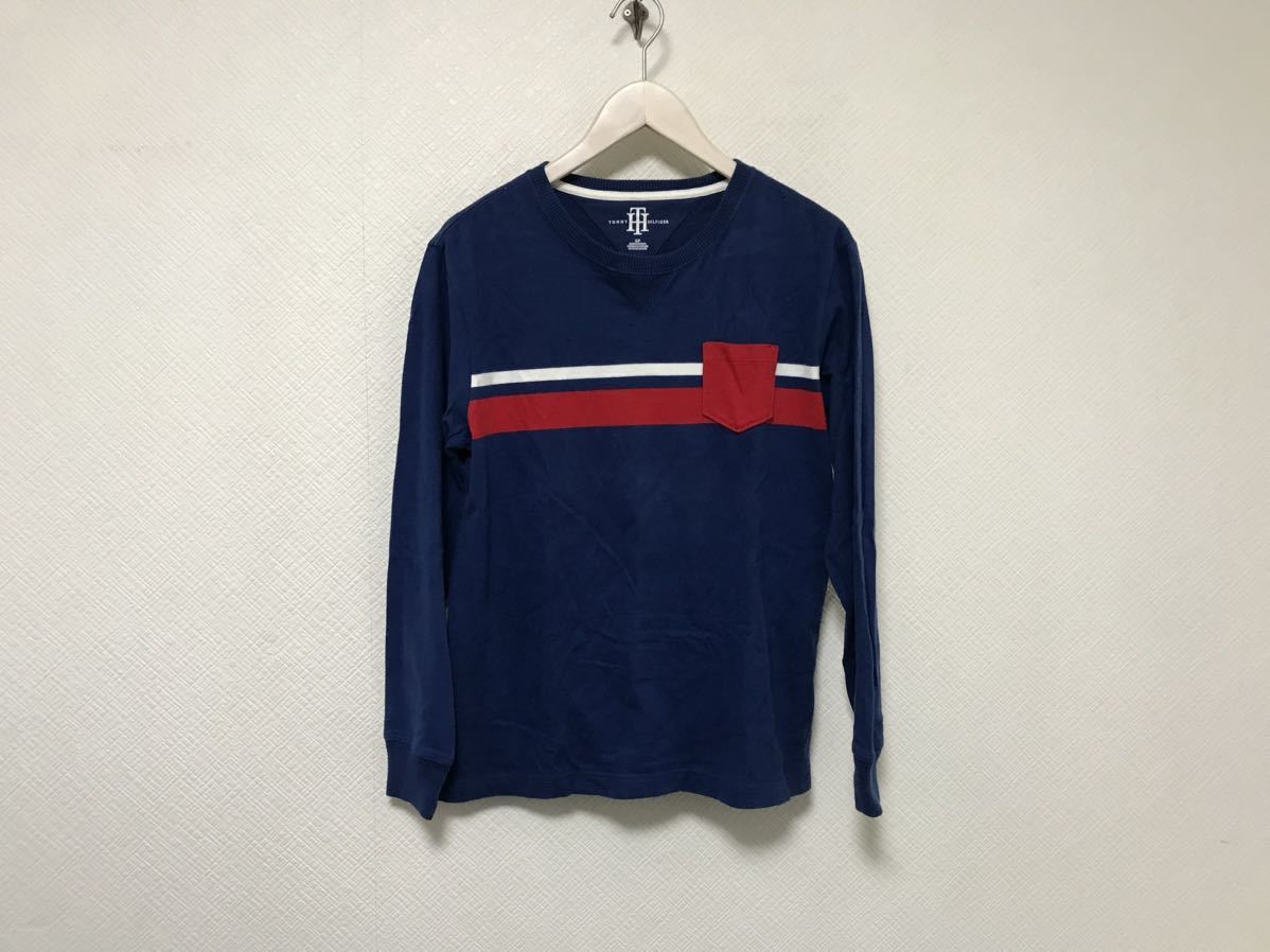 本物トミーヒルフィガーTOMMYHILFIGERコットン長袖TシャツロンTメンズサーフアメカジワークミリタリー紺ネイビーS拍卖