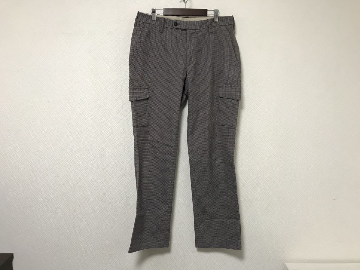本物ユナイテッドアローズUNITEDARROWSコットンストレッチ千鳥柄チノカーゴパンツサーフワークビジネススーツメンズグレーL日本製48拍卖