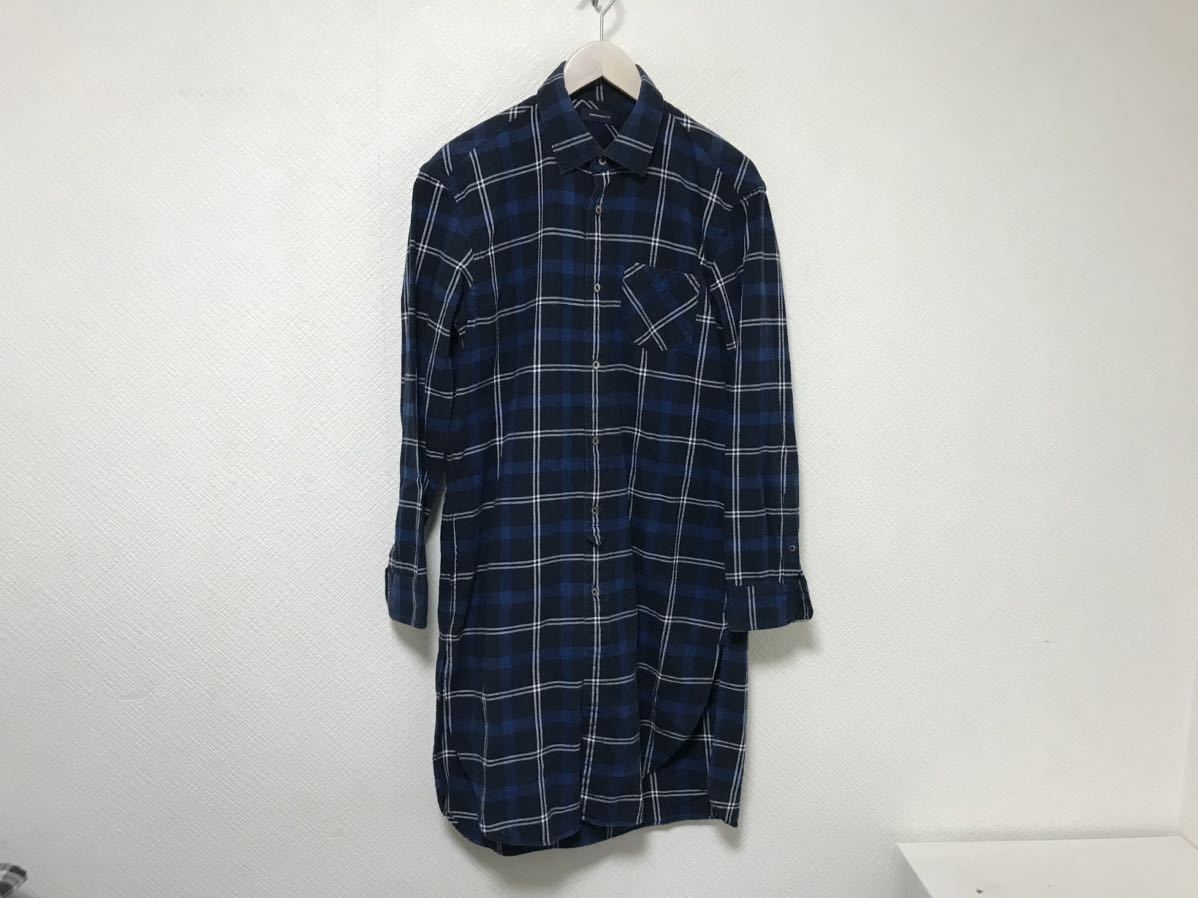 本物アメリカンラグシーAmericanRagCieコットンロング丈チェック柄ネル長袖シャツコートサーフアメカジビジネススーツメンズ紺ネイビー2M拍卖