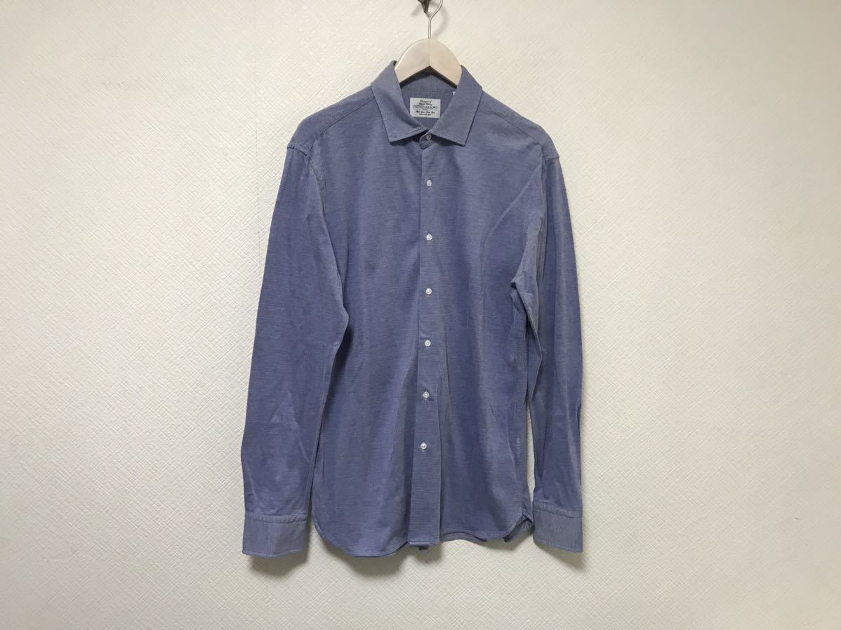 本物ユナイテッドアローズUNITEDARROWSコットンドレス長袖シャツサーフワークビジネススーツメンズL青ブルー拍卖
