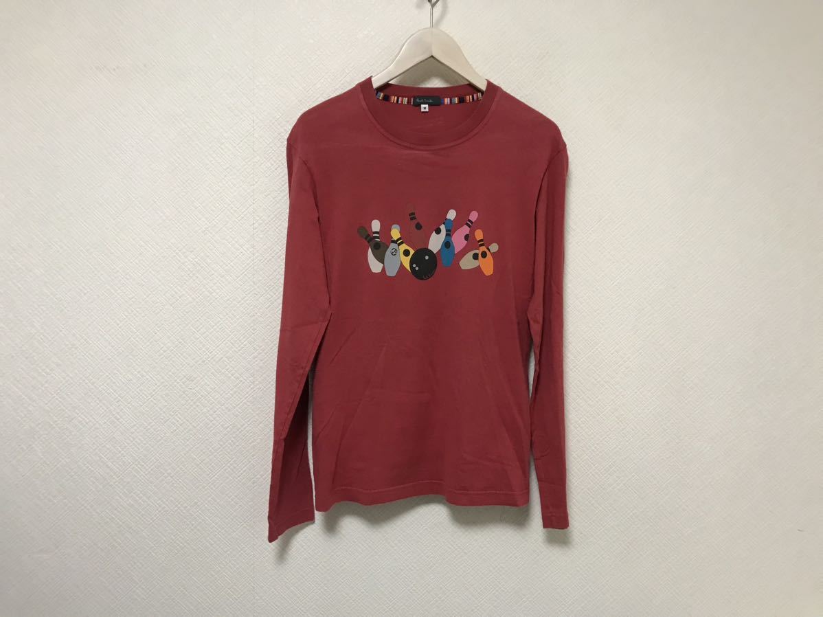 本物ポールスミスPAULSMITHコットンプリント長袖TシャツロンTメンズサーフアメカジワークミリタリービジネススーツ赤レッドM日本製拍卖