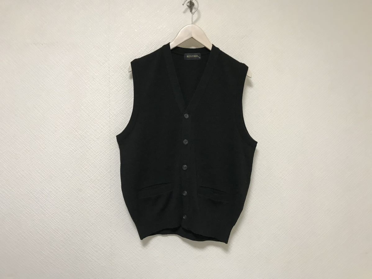 本物ラントレRENTREEニットジレベストセーターワークサーフアメカジミリタリービジネススーツゴルフメンズ黒ブラックM冠婚葬祭拍卖