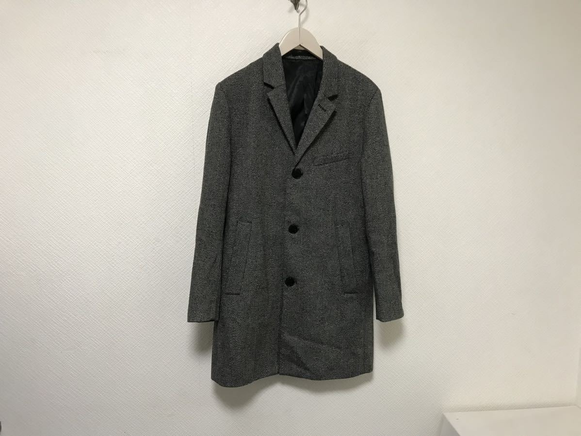 本物エイチアンドエムH&Mウール柄ロングチェスターコートジャケットメンズサーフアメカジビジネススーツグレー40S拍卖