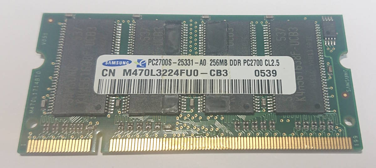 SAMSUNG PC2700S-25331-A0 256MB DDR PC2700 CL2.5 CN M470L3224FU0-CB3 0539拍卖