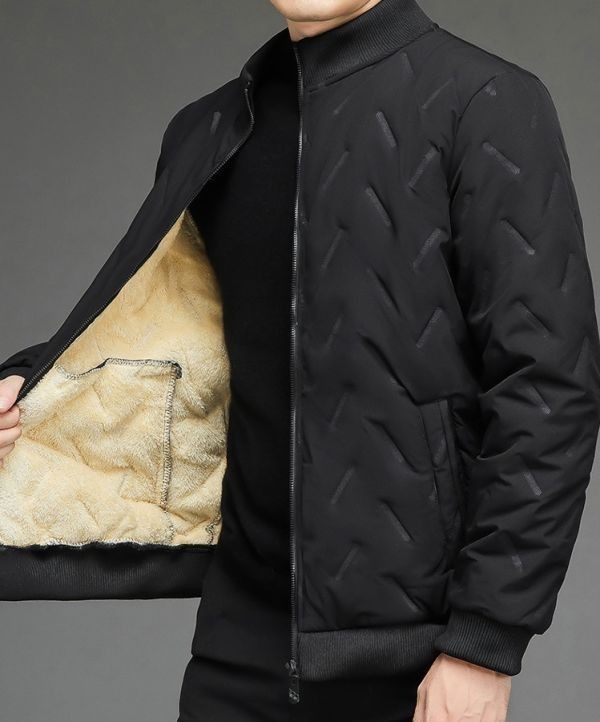 t12【 L 黒 】 裏起毛 ジャケット メンズ 服 ブルゾン キルティング風 アウター ジップアップ カーディガン 通学 通勤 防寒拍卖
